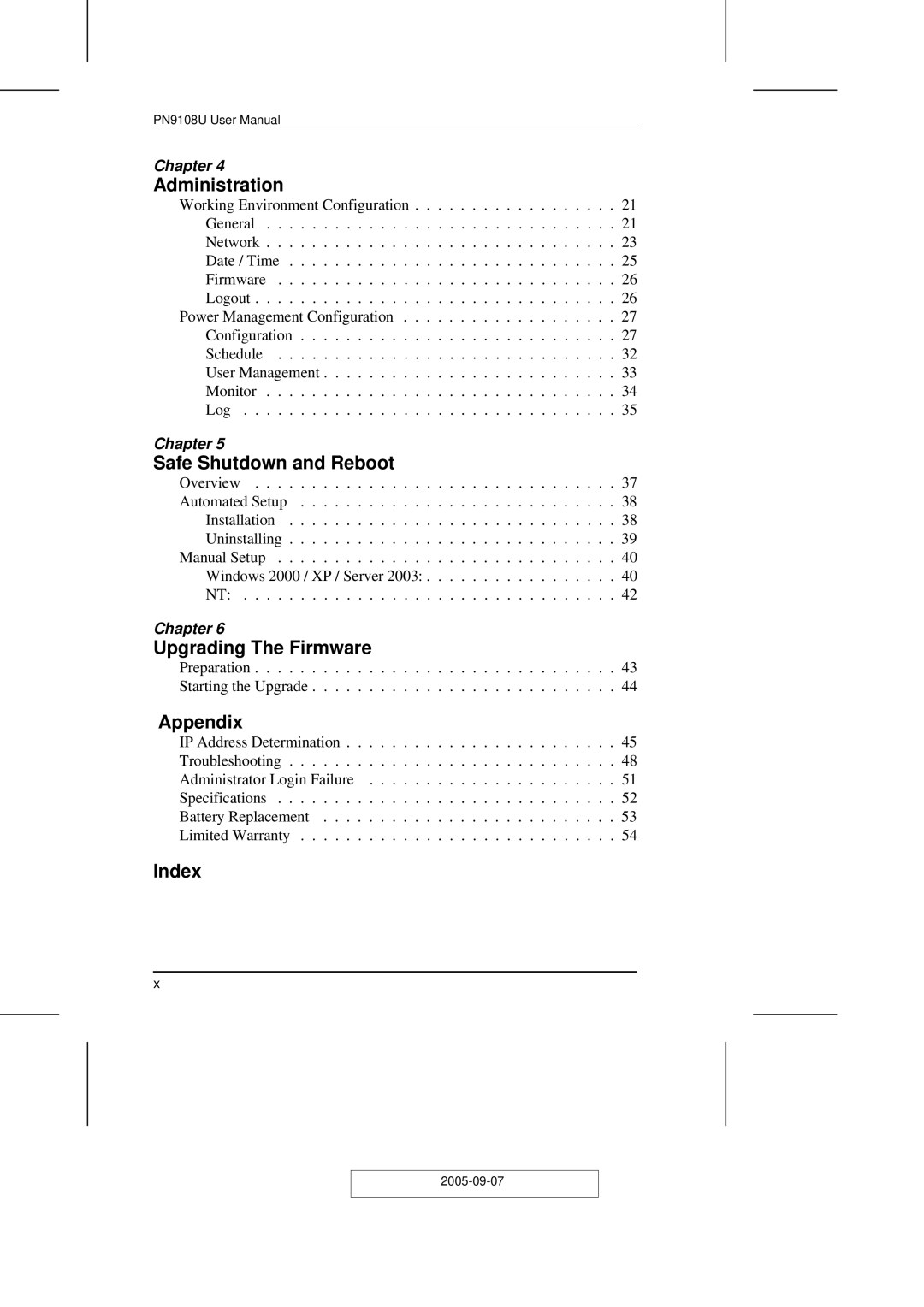 ATEN Technology PN9108U user manual Administration, Safe Shutdown and Reboot, Upgrading The Firmware, Appendix, Index 