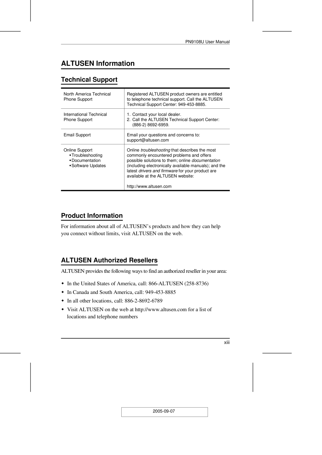 ATEN Technology PN9108U Altusen Information, Technical Support, Product Information, Altusen Authorized Resellers 