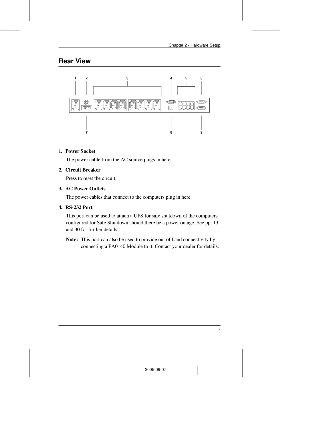 ATEN Technology PN9108U user manual Rear View, RS-232 Port 