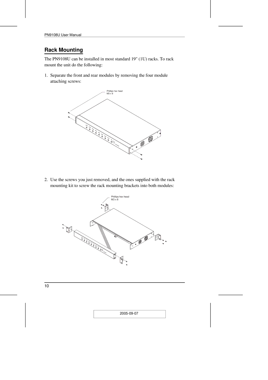 ATEN Technology PN9108U user manual Phillips hex head M3 x 