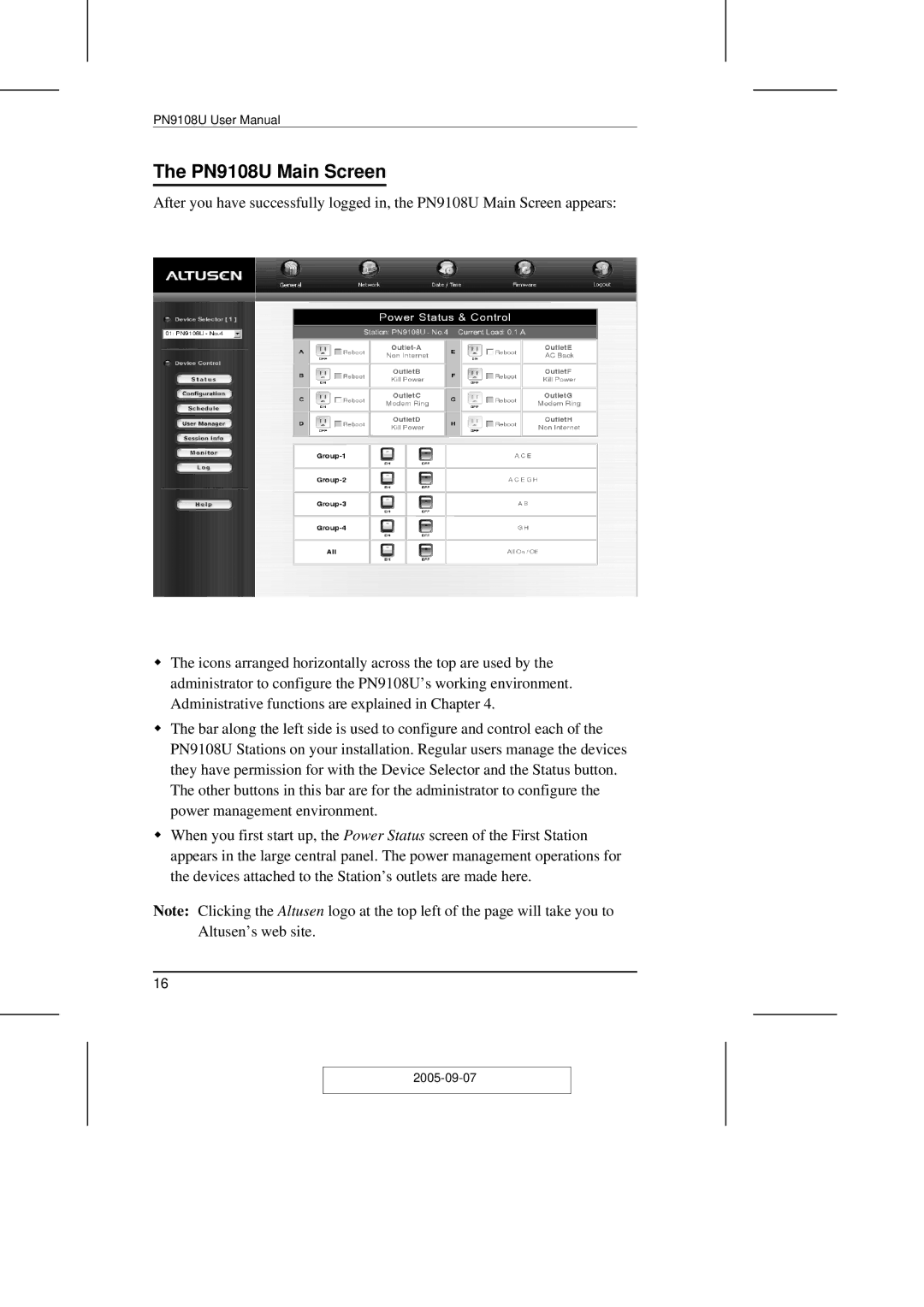 ATEN Technology user manual PN9108U Main Screen 