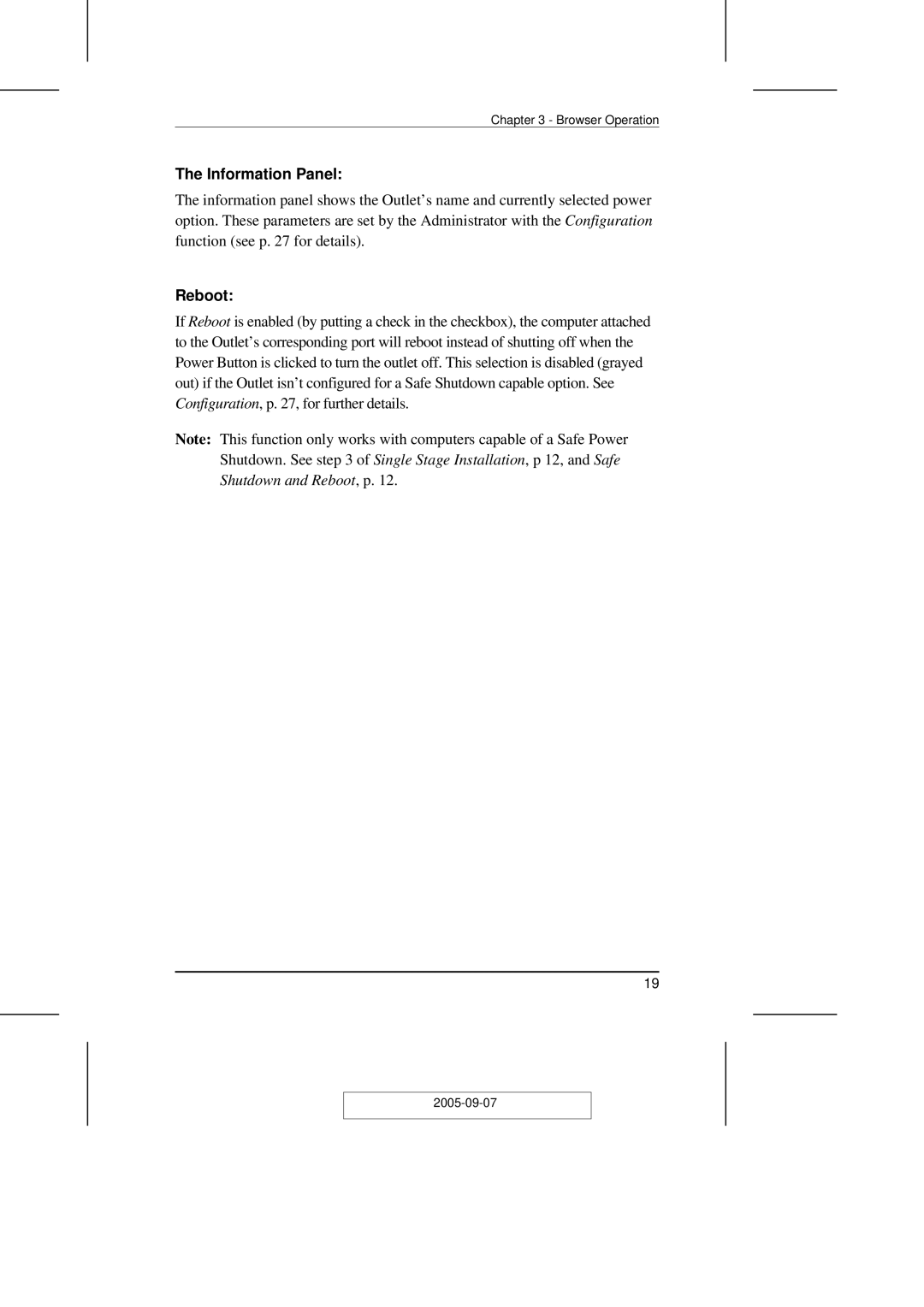 ATEN Technology PN9108U user manual Information Panel, Reboot 