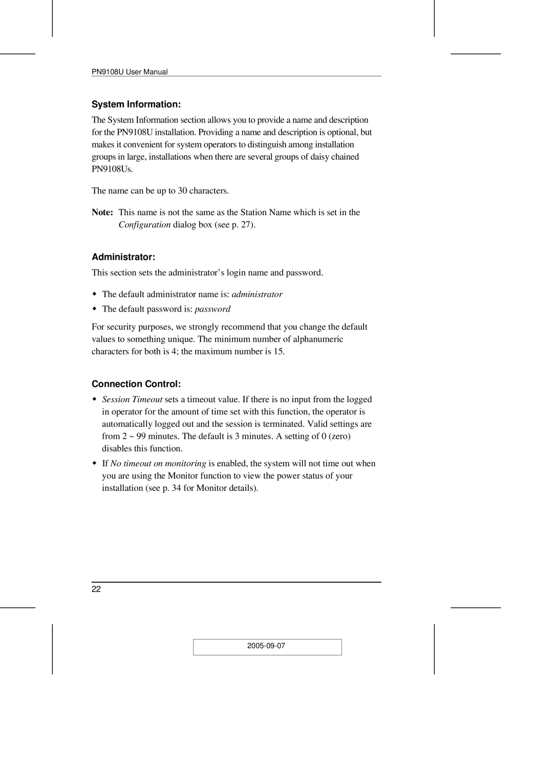 ATEN Technology PN9108U user manual System Information, Administrator, Connection Control 