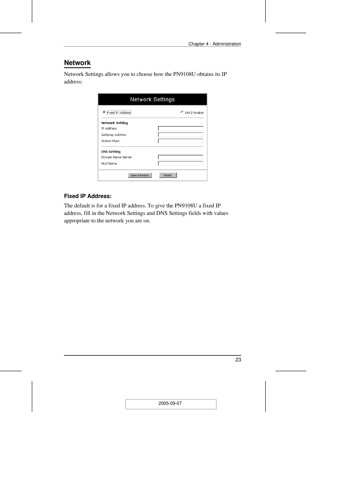 ATEN Technology PN9108U user manual Network, Fixed IP Address 