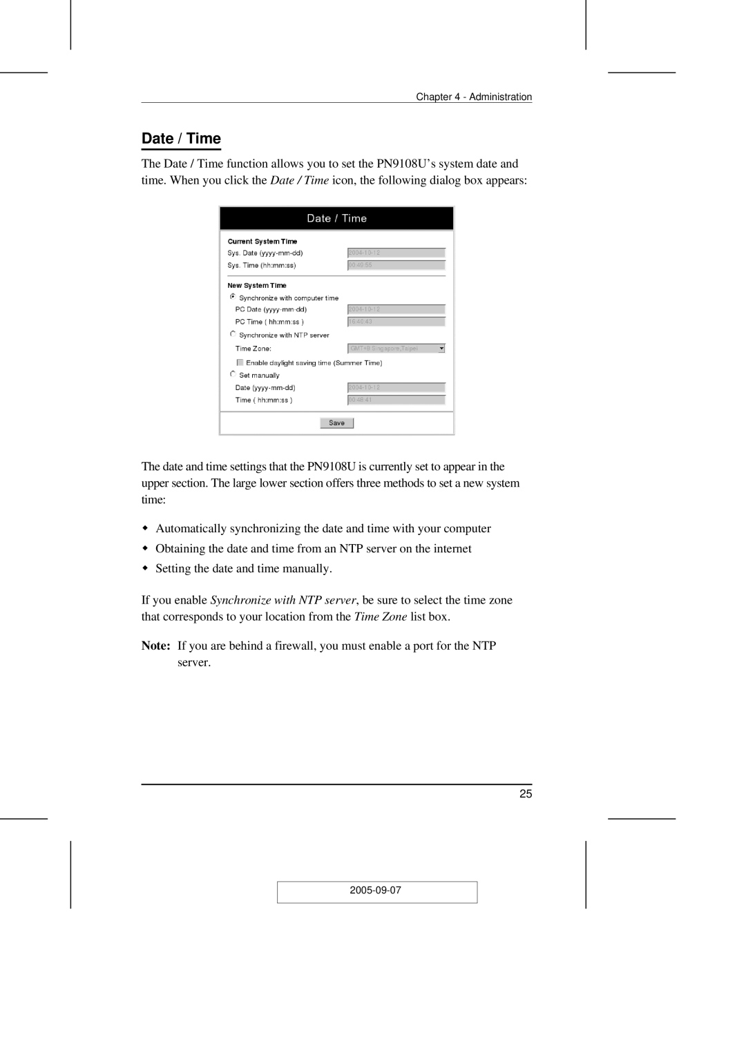 ATEN Technology PN9108U user manual Date / Time 