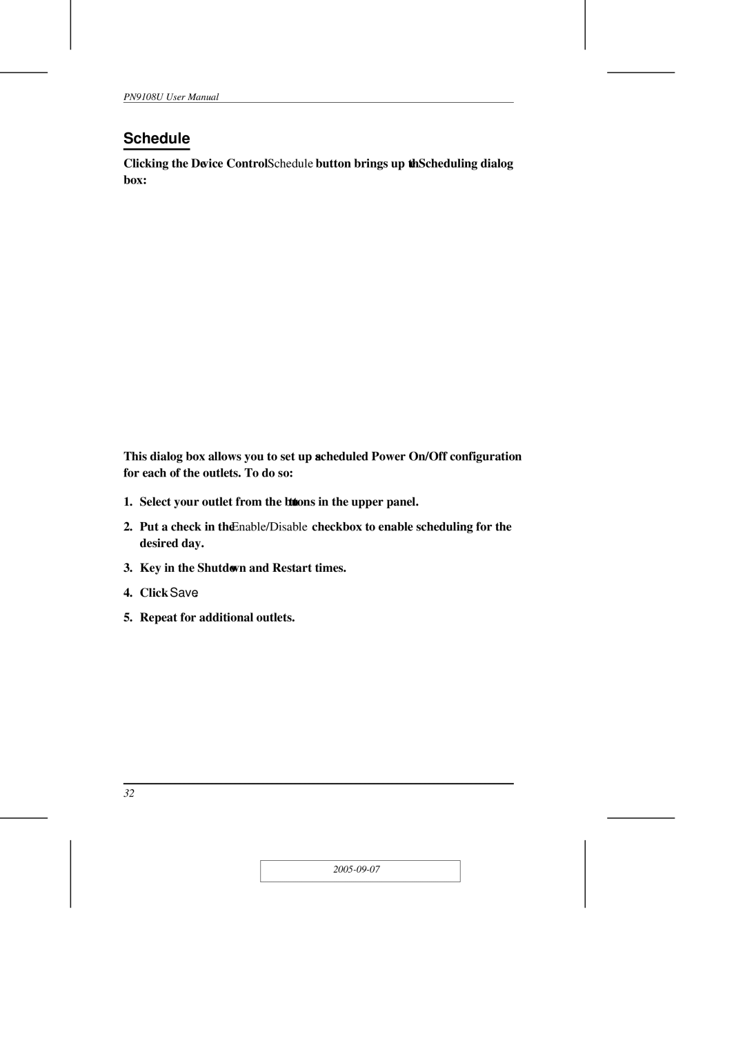 ATEN Technology PN9108U user manual Schedule 