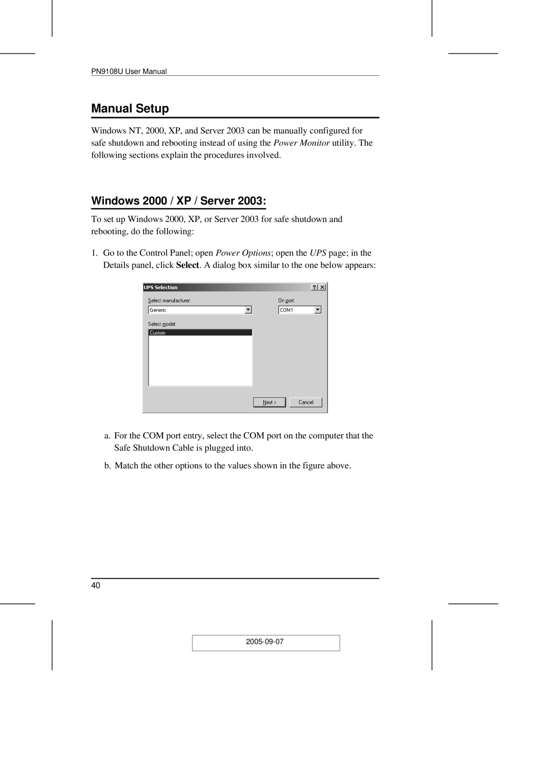 ATEN Technology PN9108U user manual Manual Setup, Windows 2000 / XP / Server 