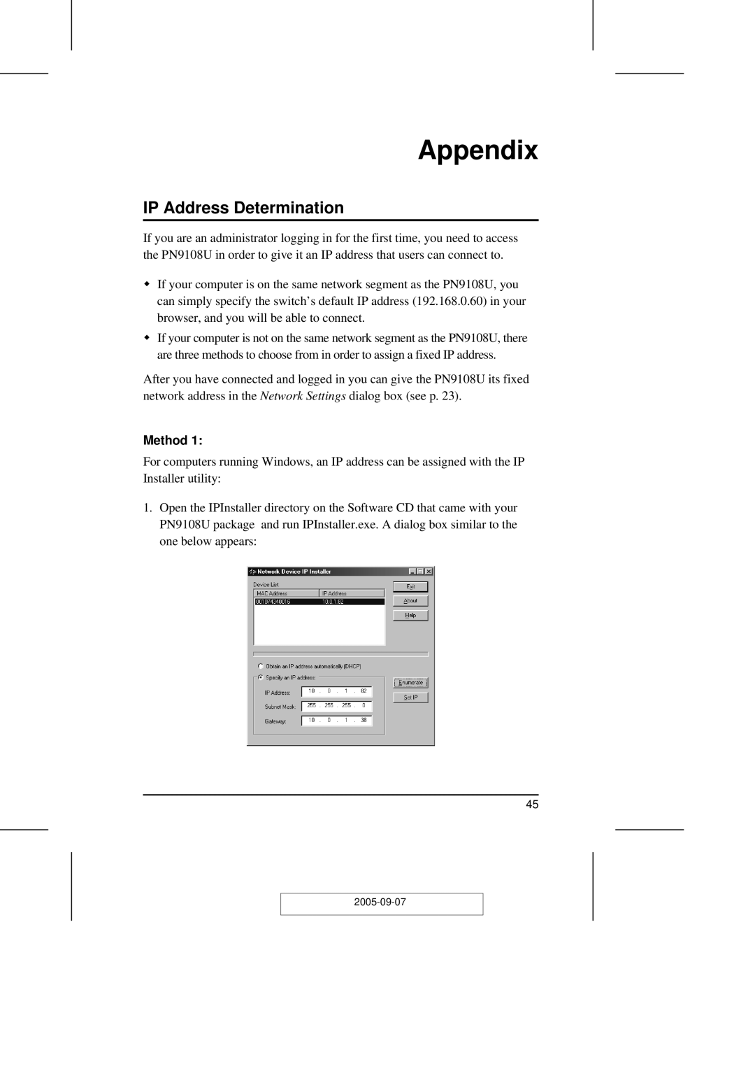 ATEN Technology PN9108U user manual IP Address Determination, Method 