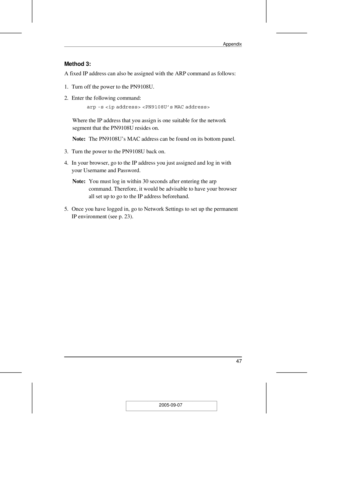 ATEN Technology user manual Arp -s ip address PN9108U’s MAC address 