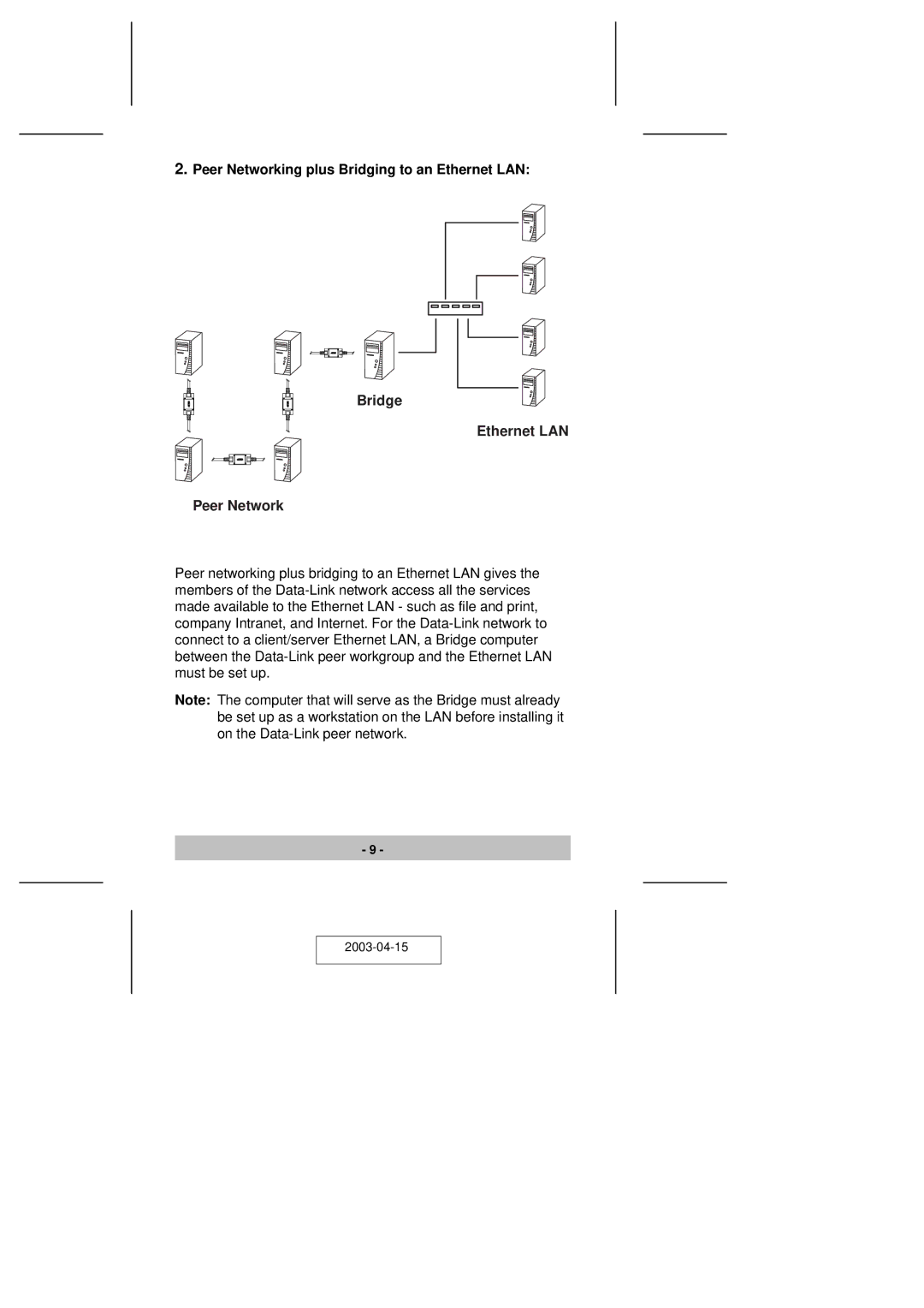 ATEN Technology UN-201 user manual Peer Networking plus Bridging to an Ethernet LAN Bridge 