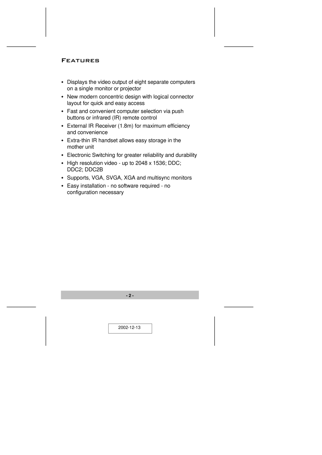 ATEN Technology VS-881 user manual Features 