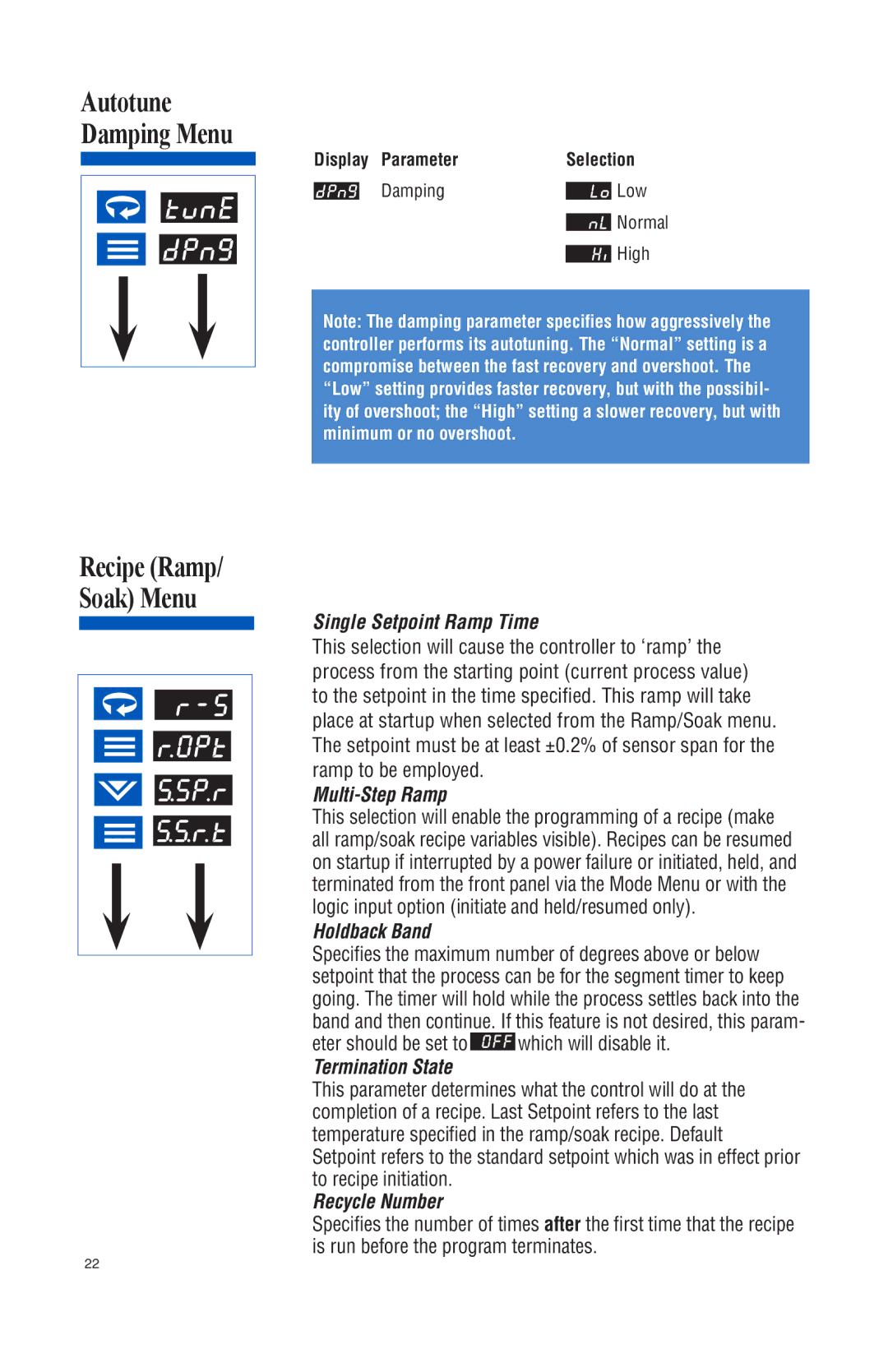 Athena Technologies 16C Autotune Damping Menu Recipe Ramp/ Soak Menu, Eter should be set to which will disable it 