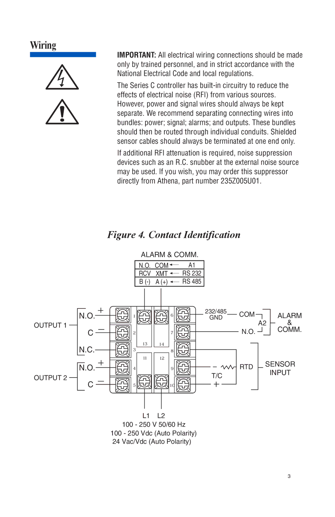 Athena Technologies 16C instruction manual Wiring, Contact Identification 