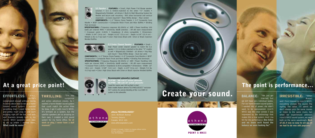 Athena Technologies 3PAB006E Create your sound, At a great price point, The point is performance…, EFFORTLESS “ H e y 