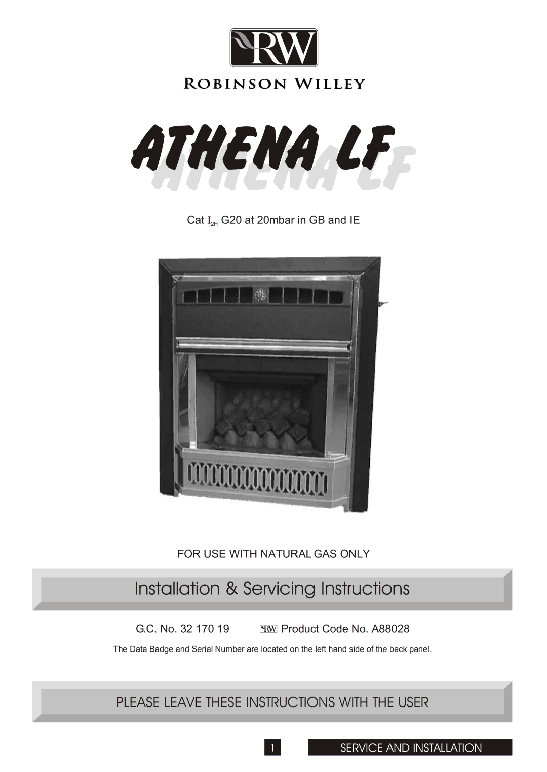 Athena Technologies A88028 manual Athena LF Athena LF, For USE with Natural GAS only 