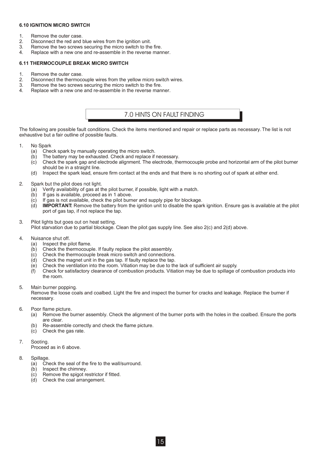 Athena Technologies A88028 manual Hints on Fault Finding, Ignition Micro Switch, Thermocouple Break Micro Switch 