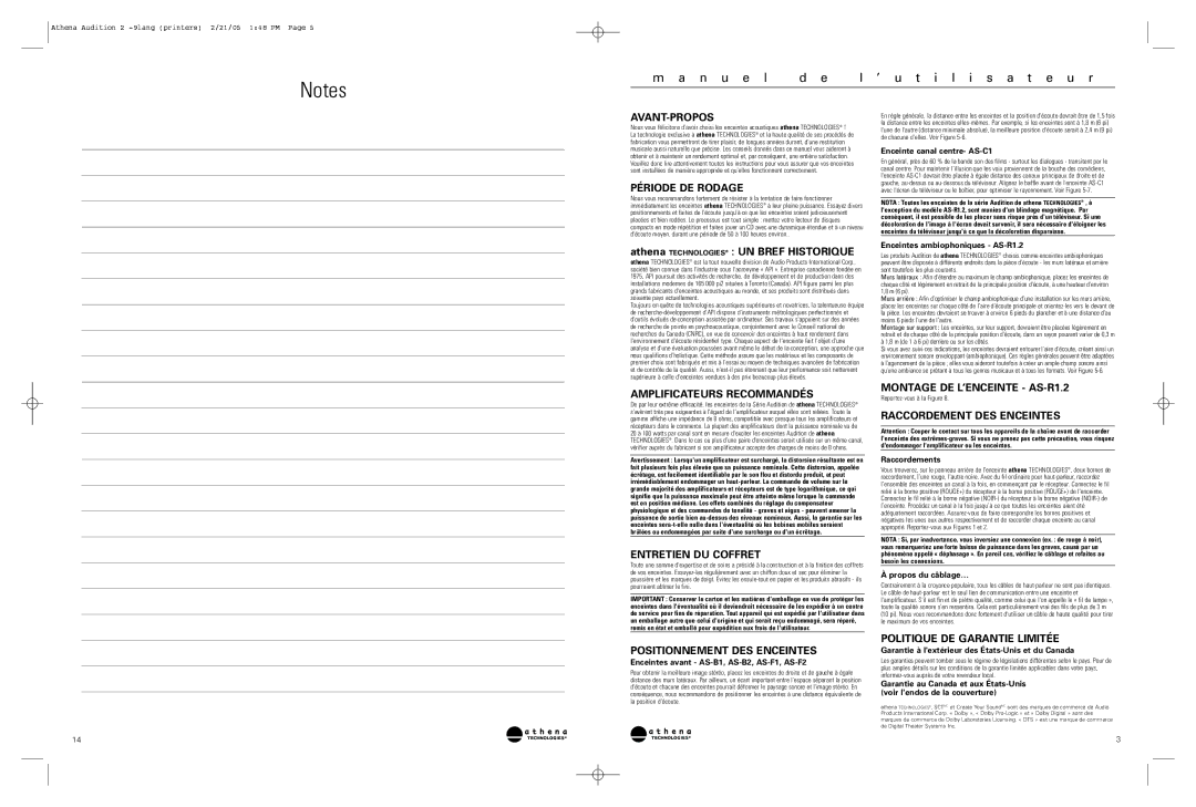 Athena Technologies AS-C1.2, AS-B1.2, AS-R1.2, AS-F2.2, AS-B2.2, AS-F1.2 warranty N u e l ’ u t i l i s a t e u r 