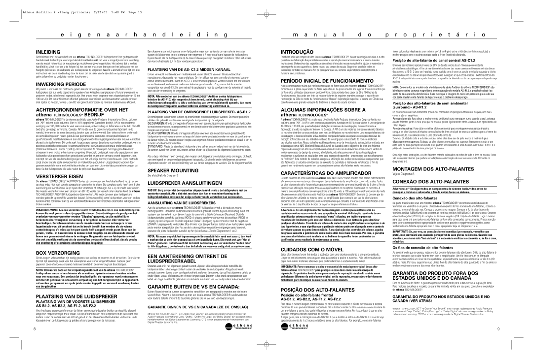 Athena Technologies AS-F2.2 Inleiding, Inwerking Periode, Introdução, Período Inicial DE Funcionamento, Versterker Eisen 