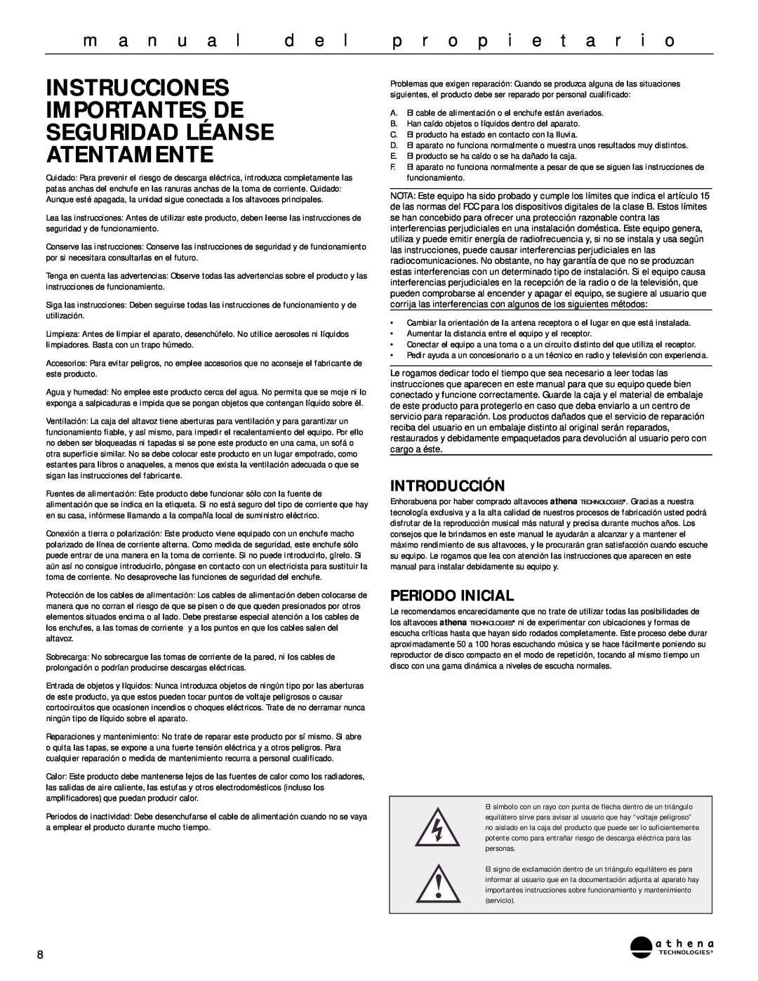 Athena Technologies AS-P400 Instrucciones Importantes De Seguridad Léanse, Atentamente, d e l, p r o p i e t a r i o 