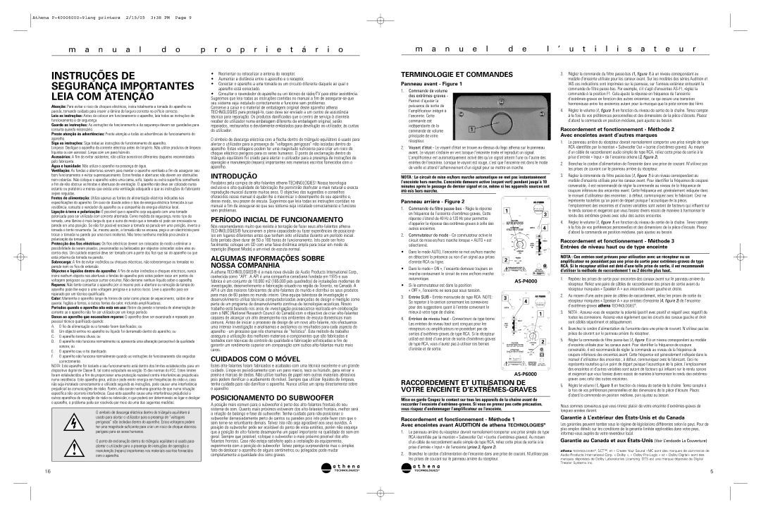 Athena Technologies AS-P4000, AS-P6000 warranty Instruções DE Segurança Importantes Leia COM Atenção 