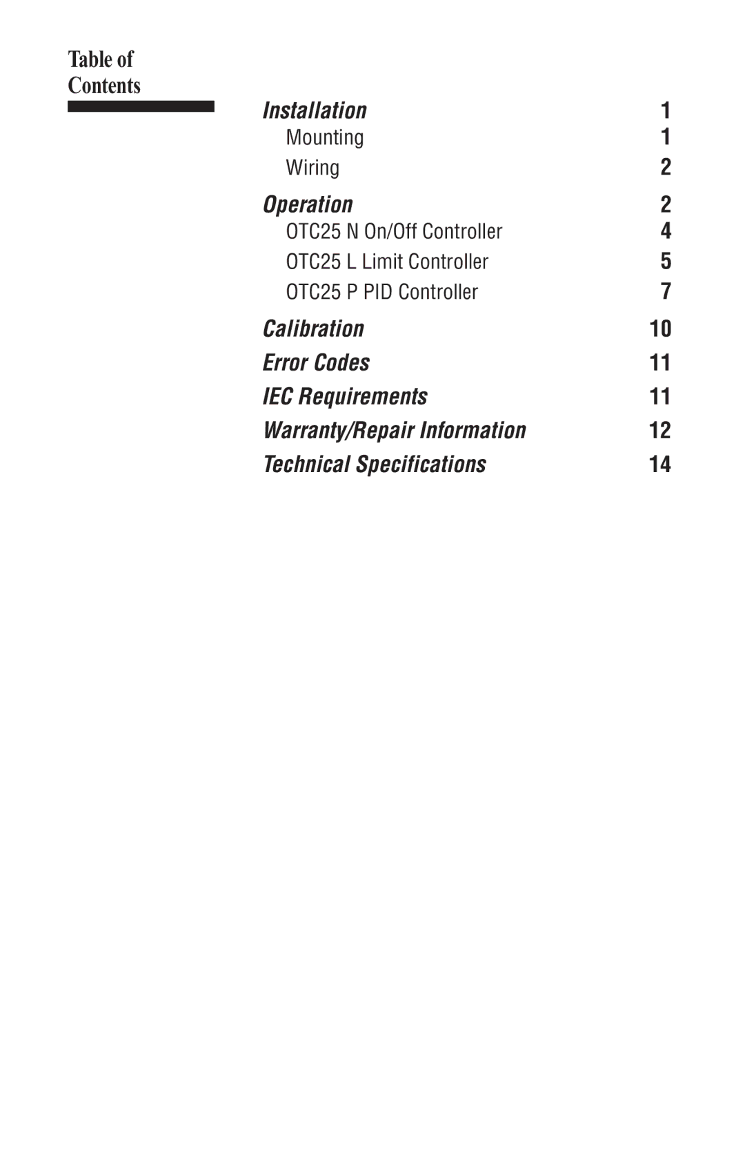 Athena Technologies P, L, OTC25 N instruction manual Contents 