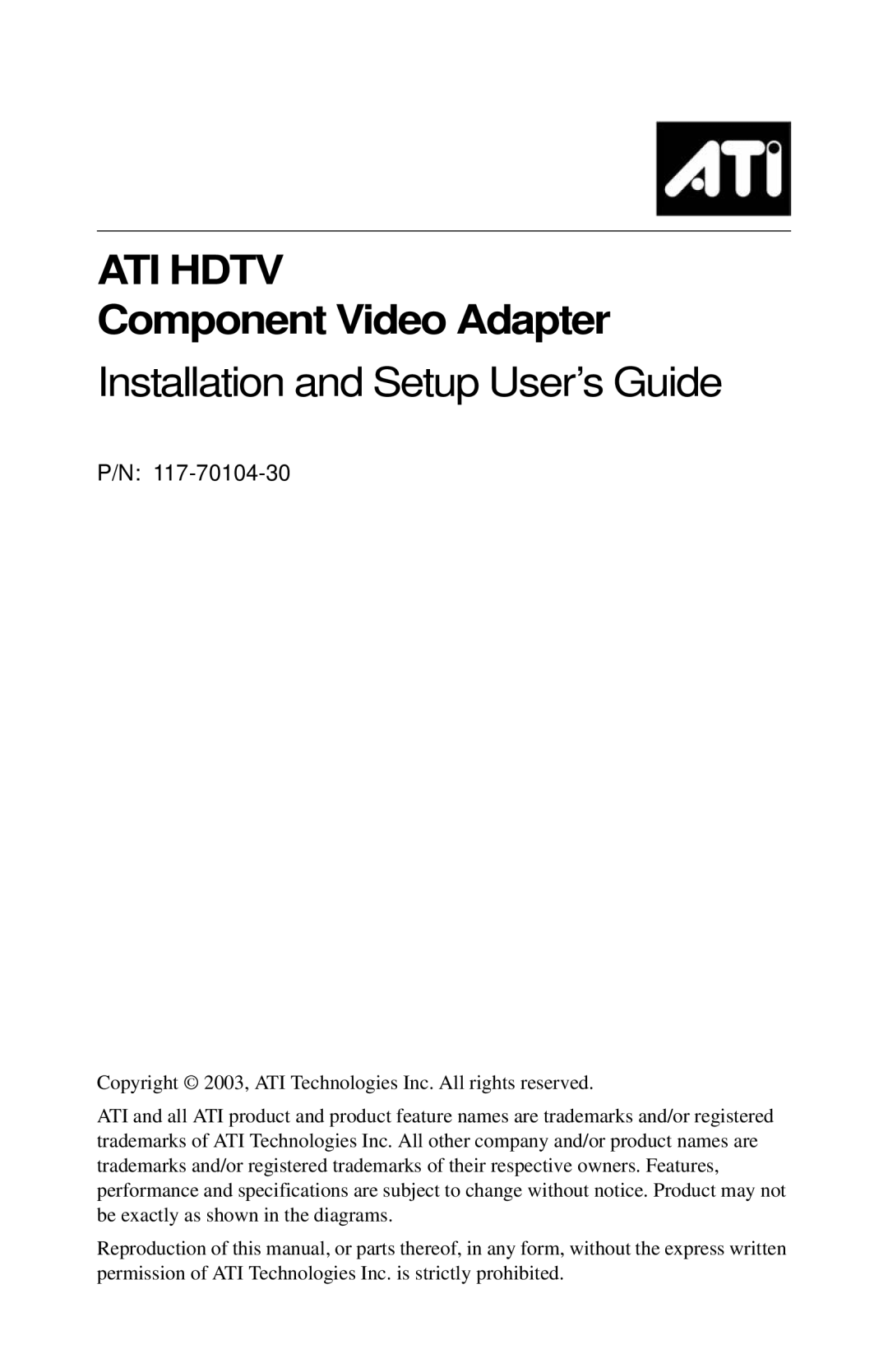 ATI Technologies 117-70104-30 specifications ATI Hdtv 