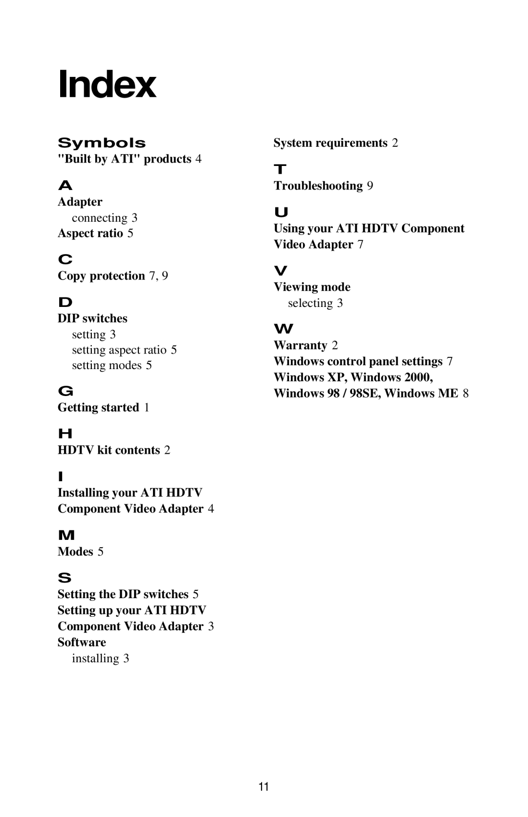 ATI Technologies 117-70104-30 specifications Index 