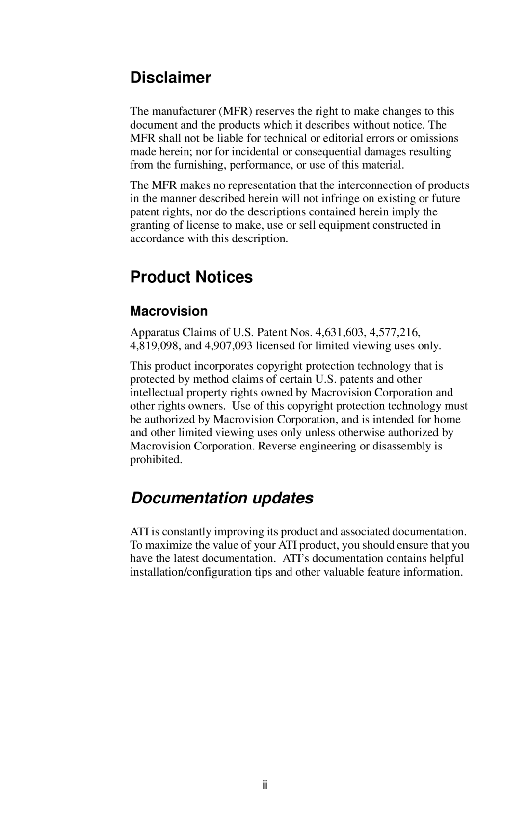 ATI Technologies 117-70104-30 specifications Documentation updates 