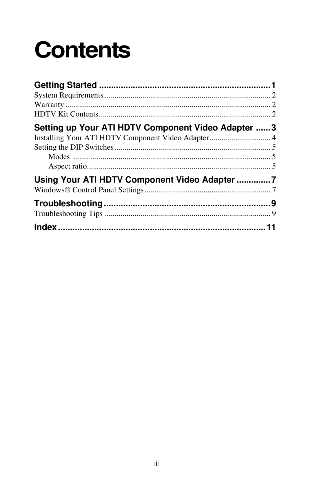 ATI Technologies 117-70104-30 specifications Contents 