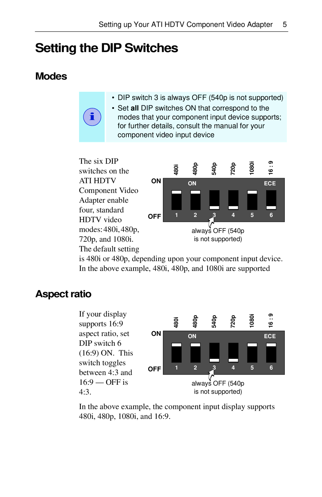 ATI Technologies 117-70104-30 specifications Setting the DIP Switches, Modes 