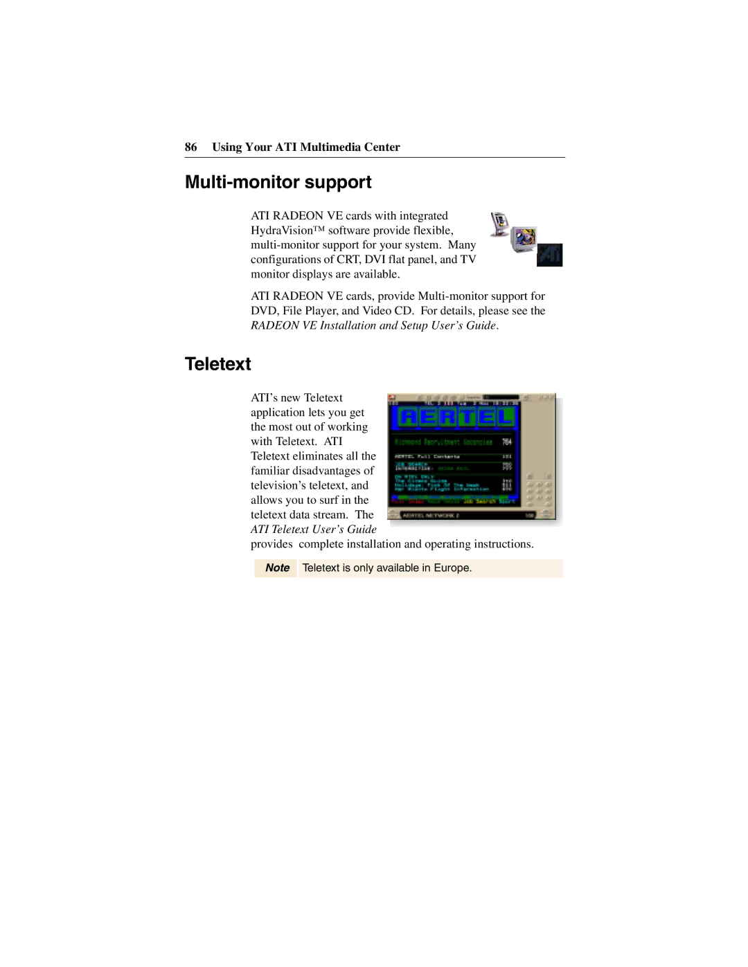 ATI Technologies 137-40188-60 specifications Multi-monitor support, Teletext 