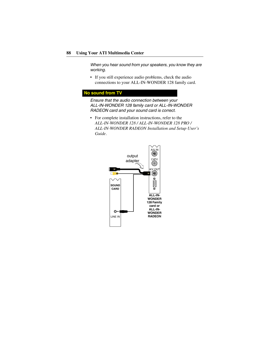 ATI Technologies 137-40188-60 specifications No sound from TV 