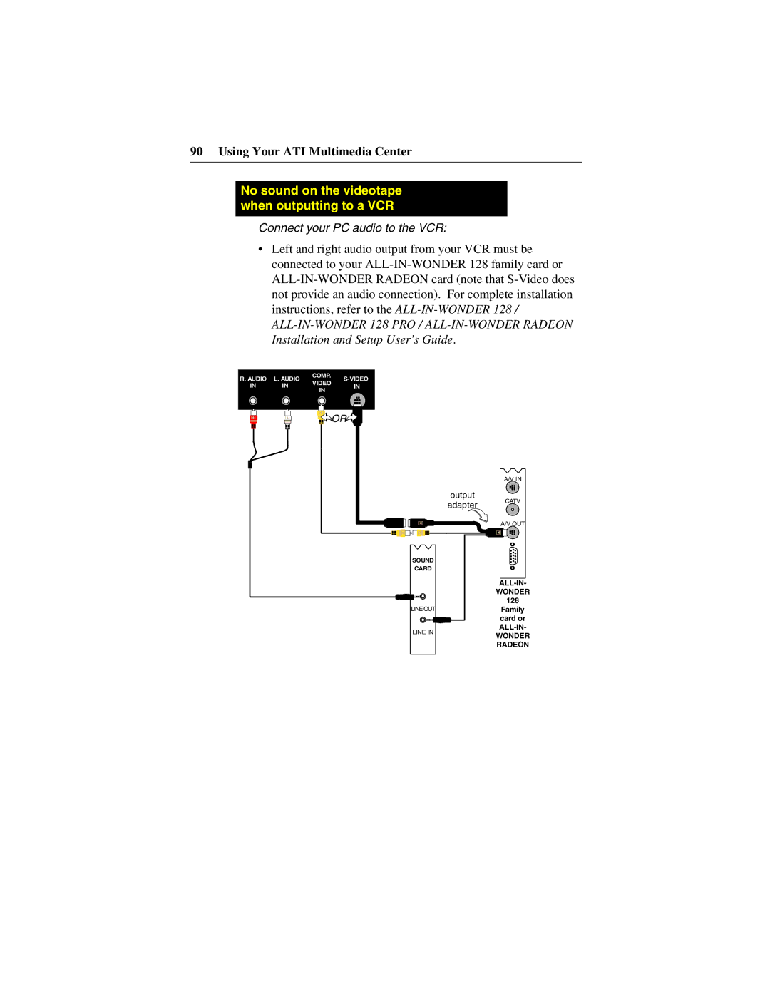 ATI Technologies 137-40188-60 specifications No sound on the videotape when outputting to a VCR 