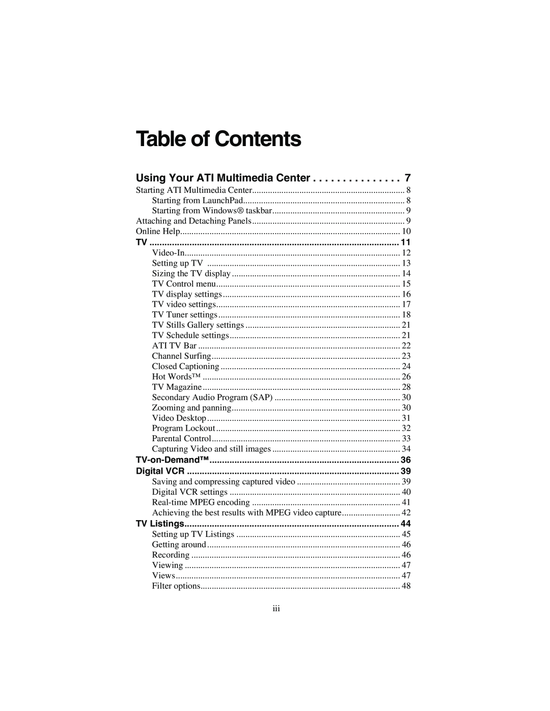 ATI Technologies 137-40188-60 specifications Table of Contents 