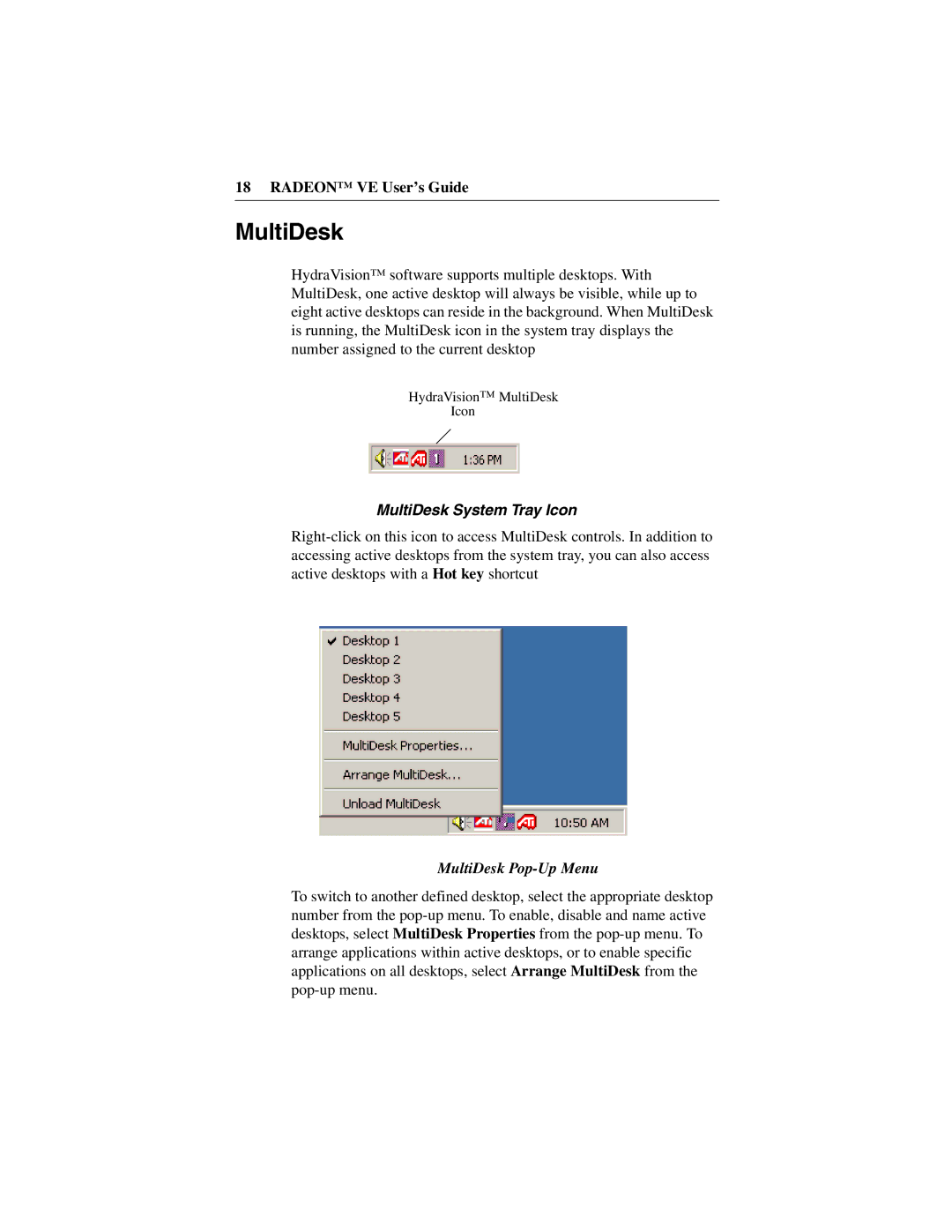 ATI Technologies 137-40225-20, VE manual MultiDesk Pop-Up Menu 