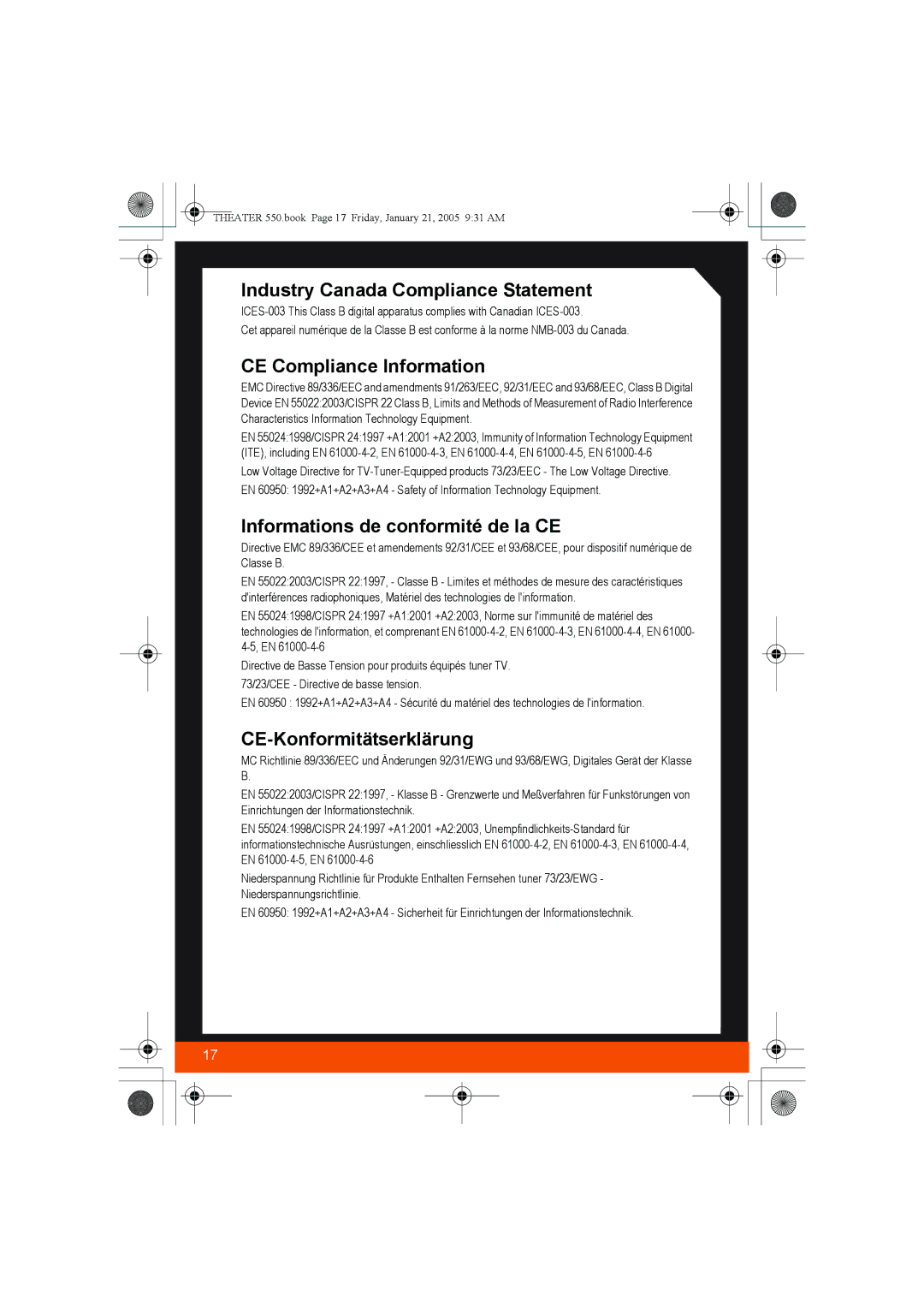 ATI Technologies 550 Industry Canada Compliance Statement, CE Compliance Information, Informations de conformité de la CE 