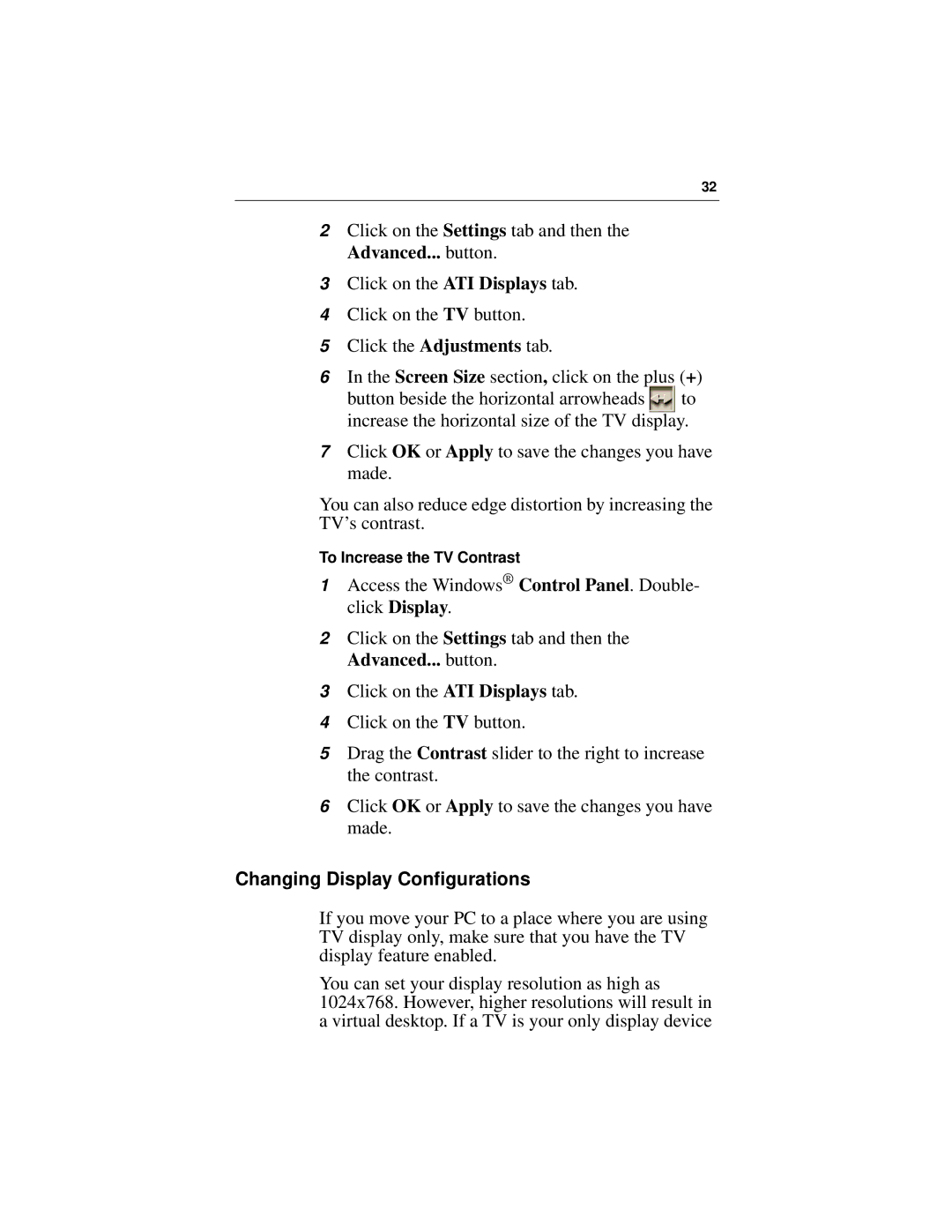 ATI Technologies 7200 specifications Changing Display Configurations 