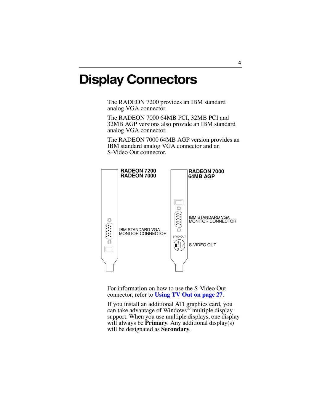 ATI Technologies 7200 specifications Display Connectors 