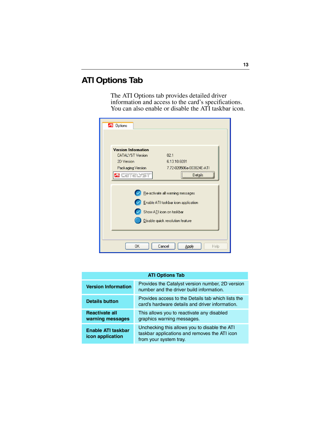 ATI Technologies 9000 PRO specifications ATI Options Tab 