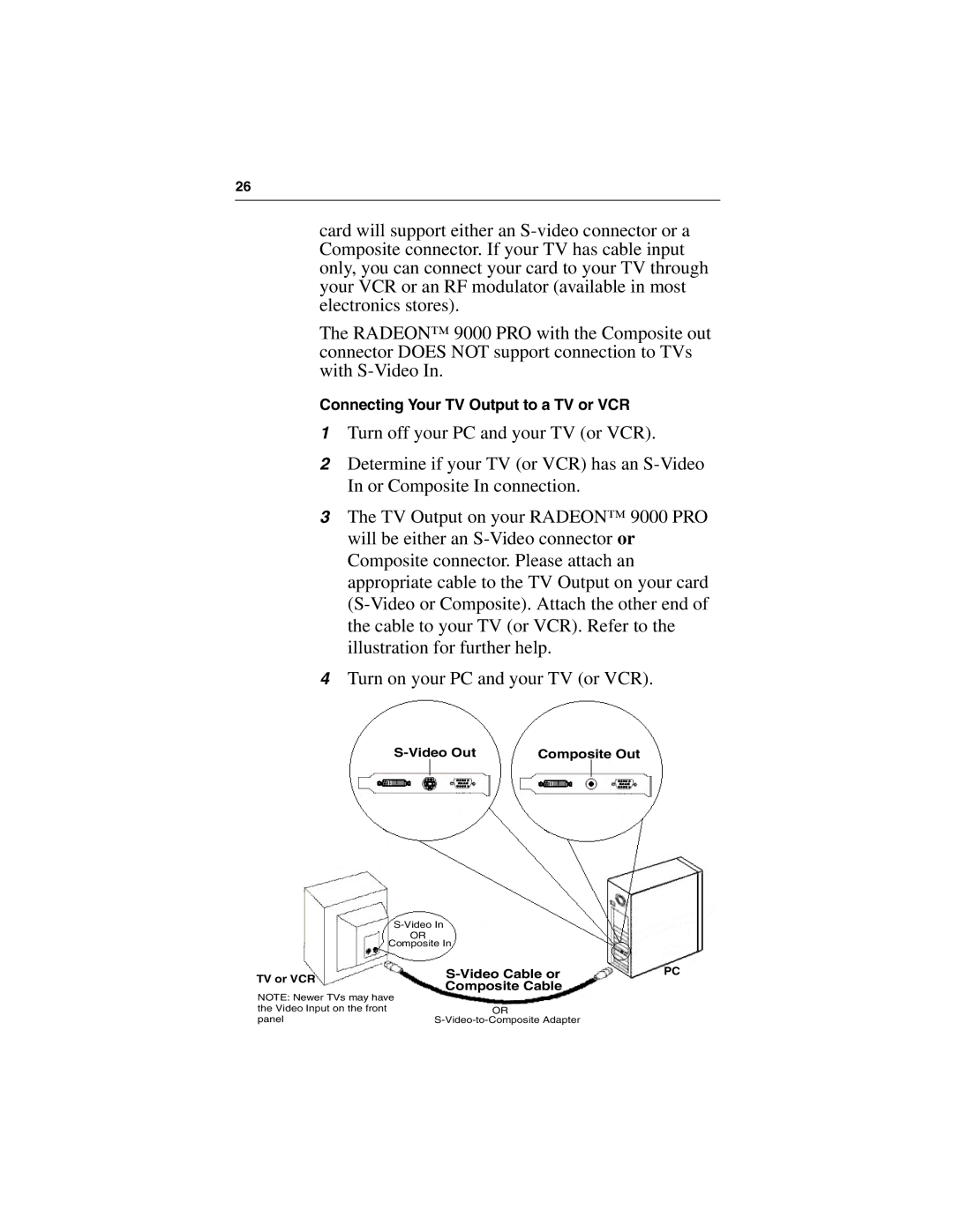 ATI Technologies 9000 PRO specifications Connecting Your TV Output to a TV or VCR 