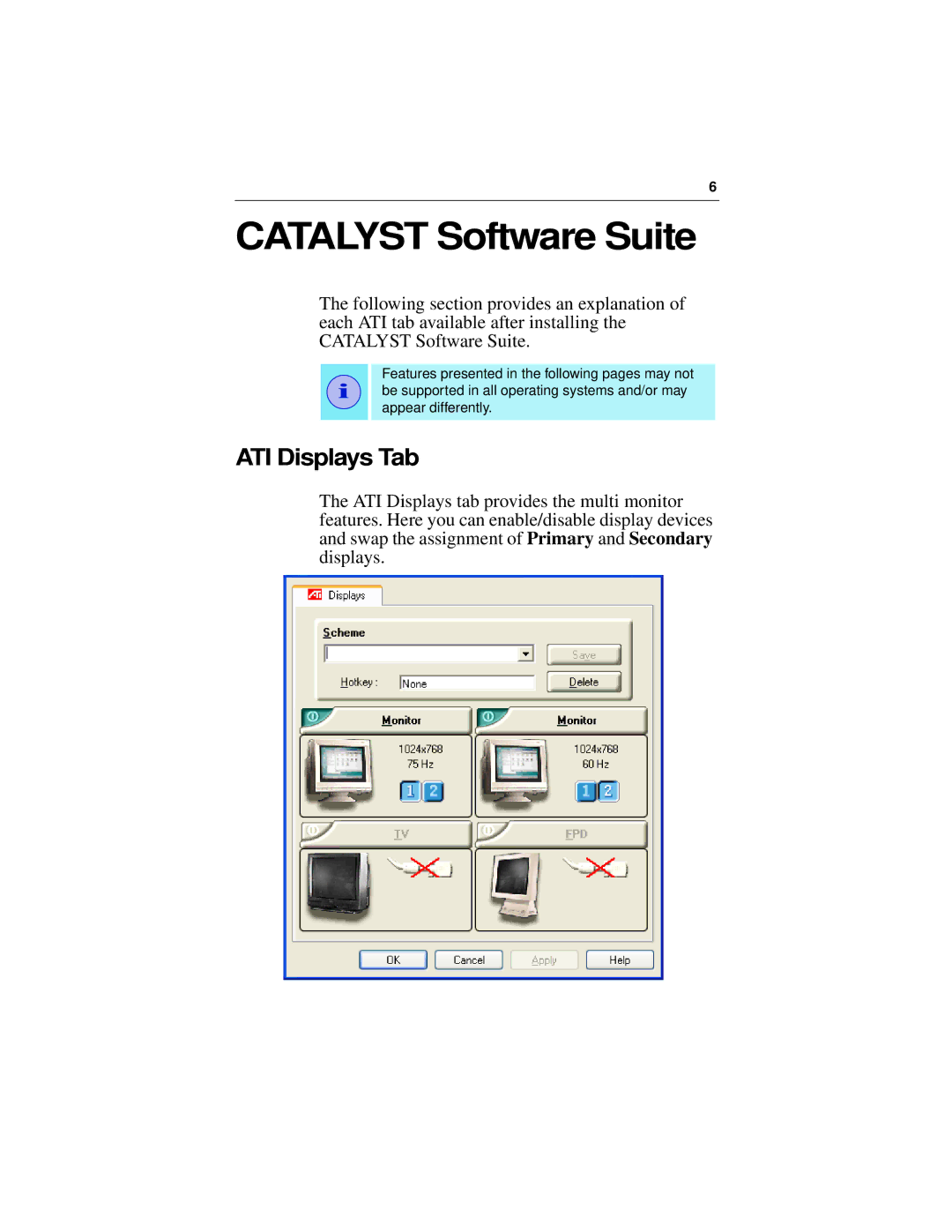 ATI Technologies 9000 specifications Catalyst Software Suite, ATI Displays Tab 