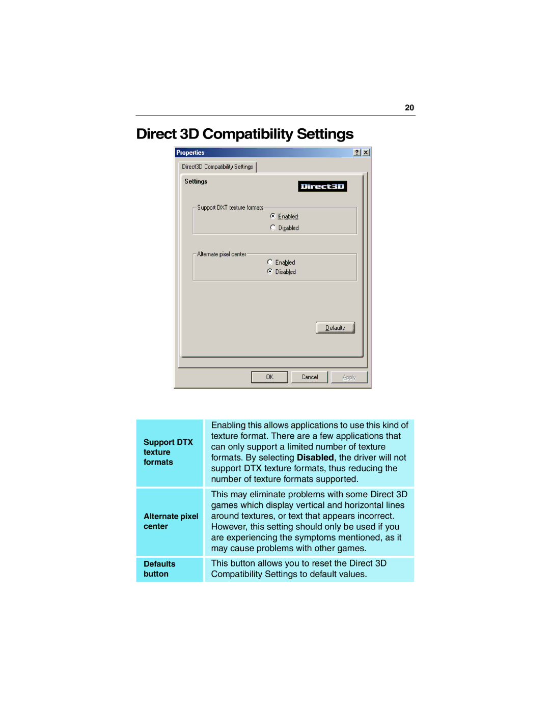 ATI Technologies 9500 SERIES specifications Direct 3D Compatibility Settings 