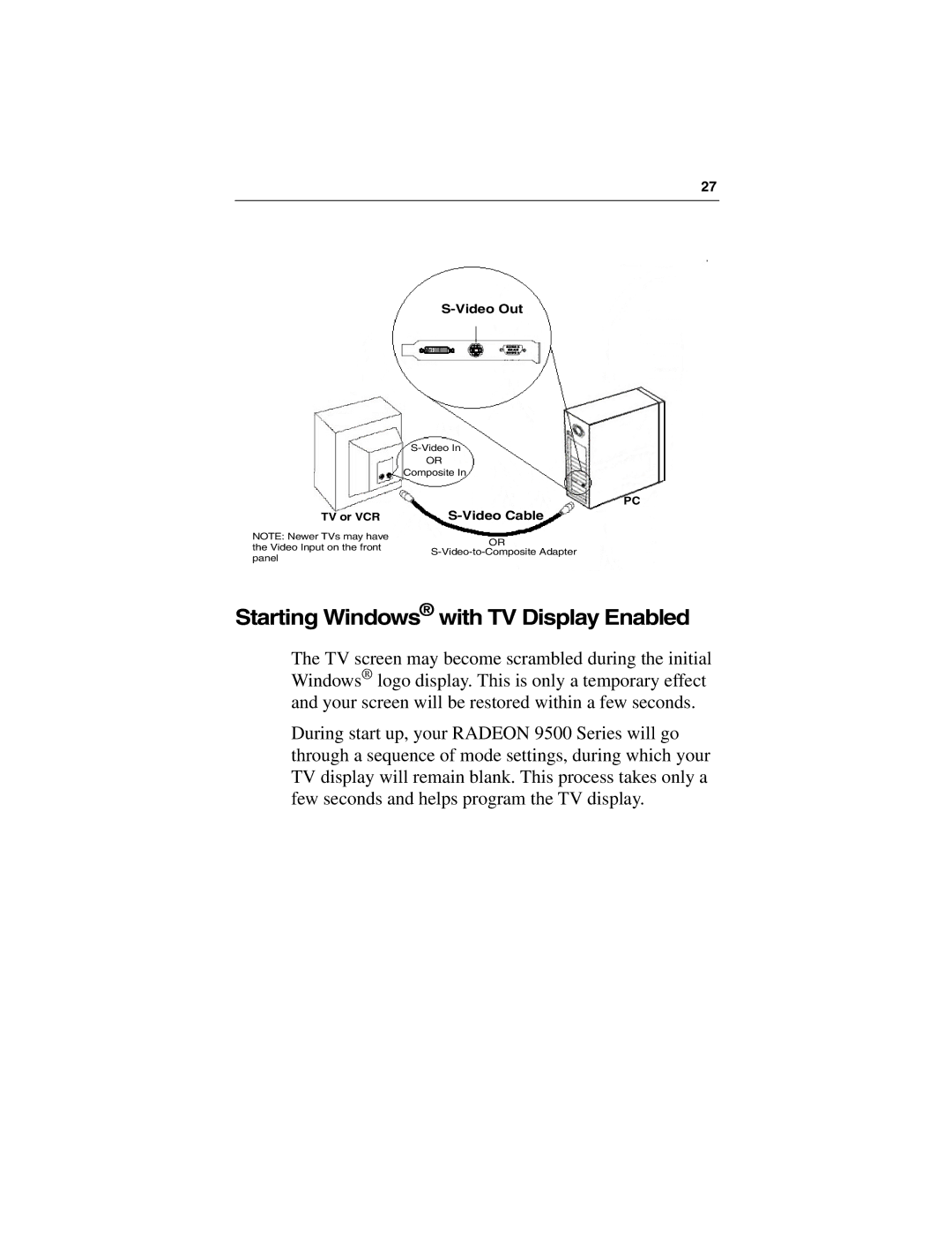 ATI Technologies 9500 SERIES specifications Starting Windows with TV Display Enabled 