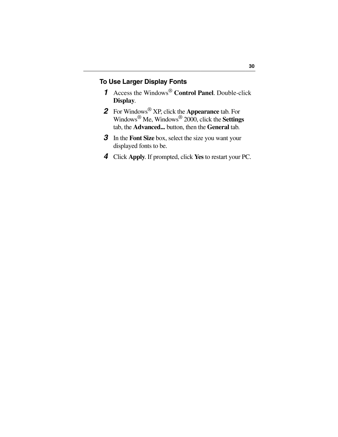 ATI Technologies 9500 SERIES specifications To Use Larger Display Fonts 