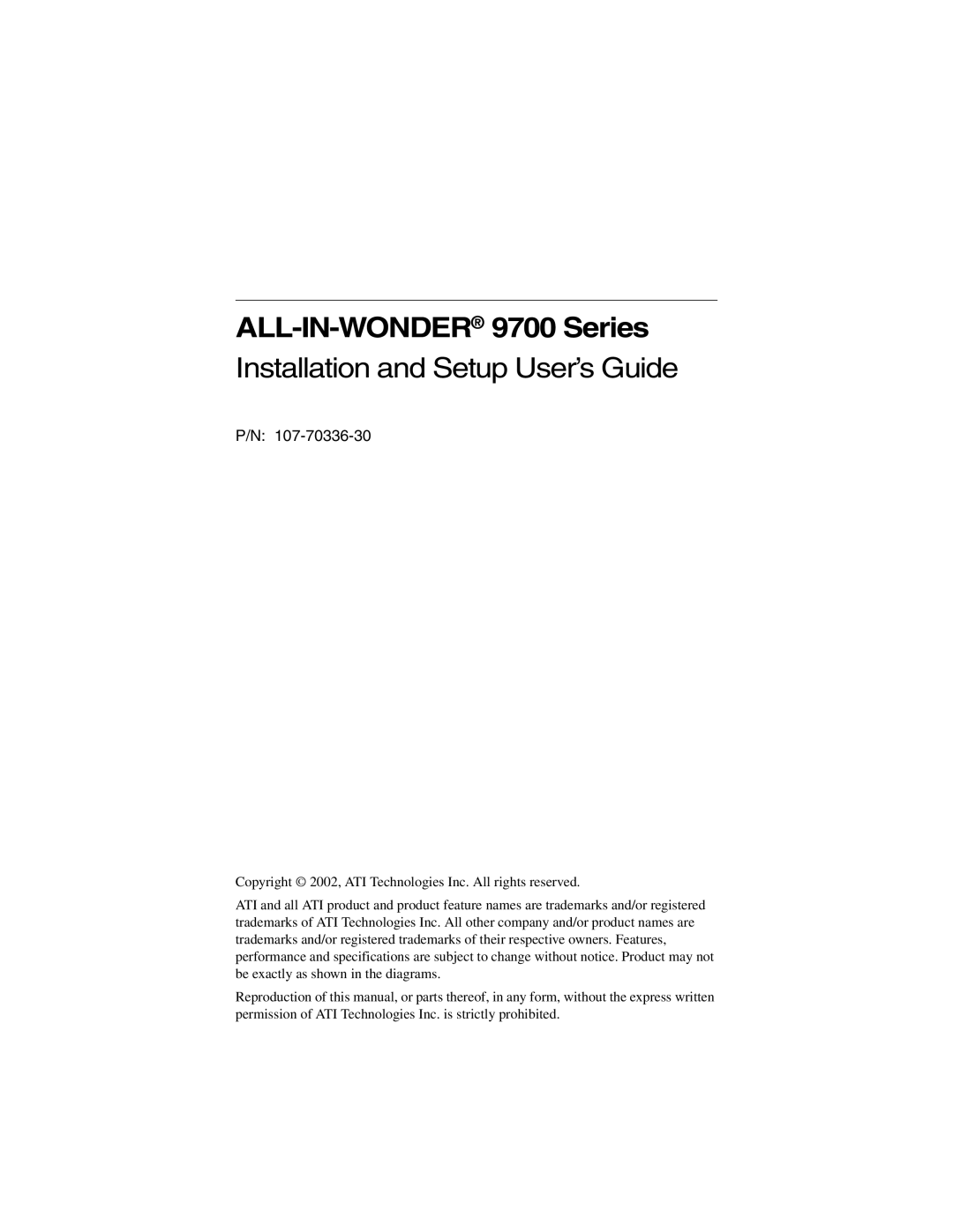 ATI Technologies specifications ALL-IN-WONDER9700 Series 