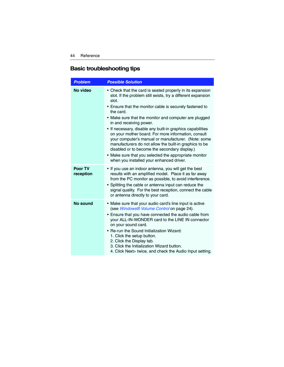 ATI Technologies 9700 specifications Basic troubleshooting tips, No video, Poor TV, Reception 