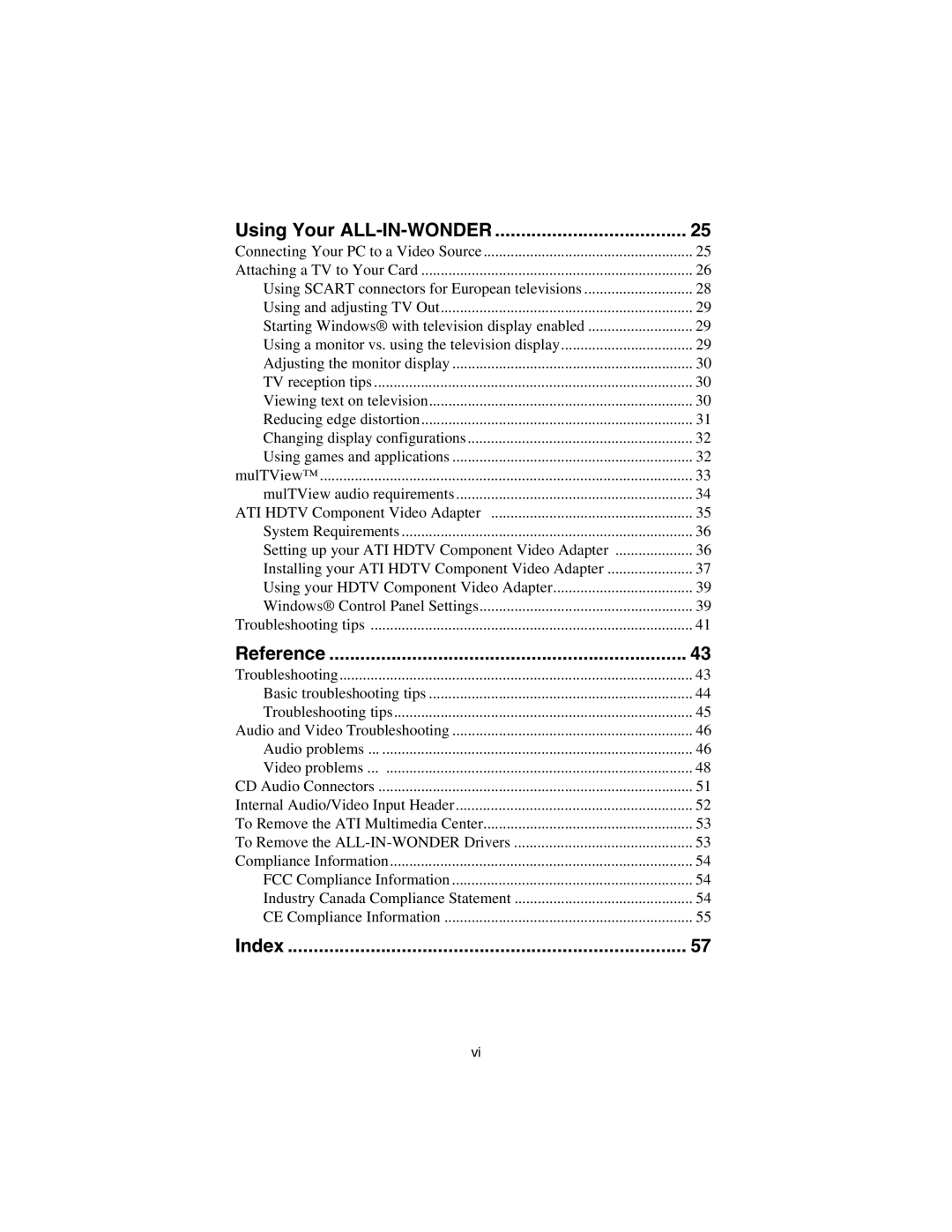 ATI Technologies 9700 specifications Using Your ALL-IN-WONDER, Reference, Index 