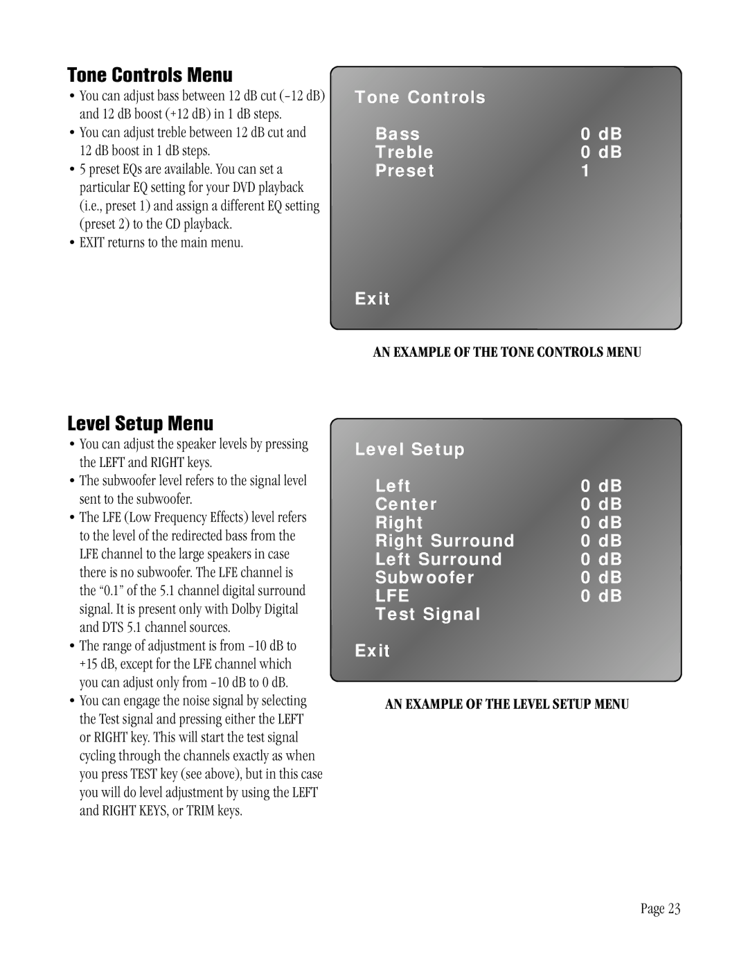 ATI Technologies ATP 8500 manual Tone Controls Menu, Level Setup Menu 