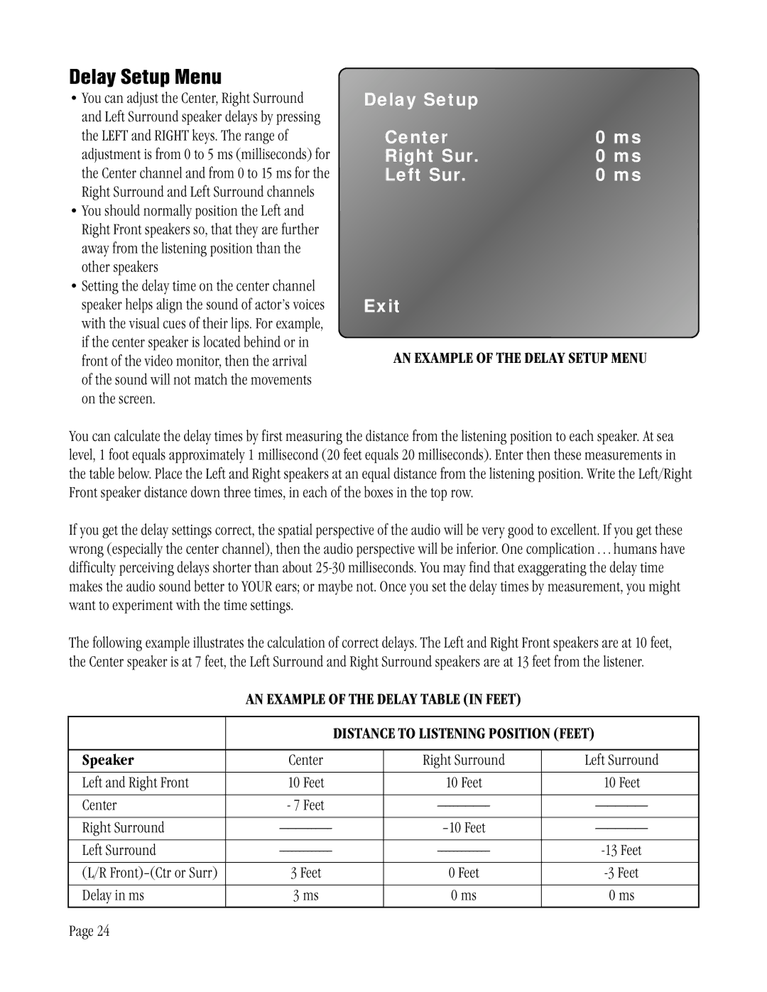 ATI Technologies ATP 8500 manual Delay Setup Menu, Speaker 