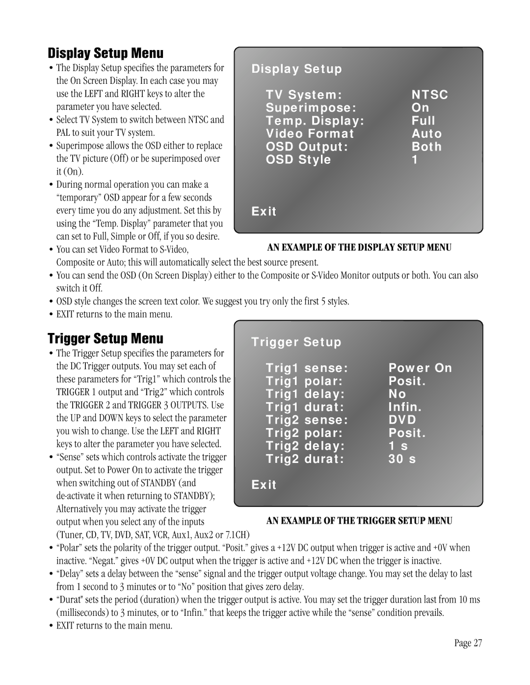 ATI Technologies ATP 8500 manual Display Setup Menu, Trigger Setup Menu 